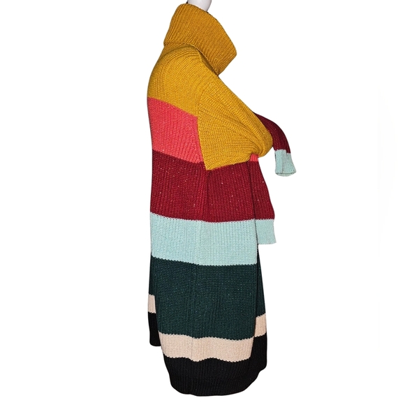 Farm Rio Anthropologie Striped Turtleneck Sweater Dress Multicolor Sz S - Picture 9 of 16